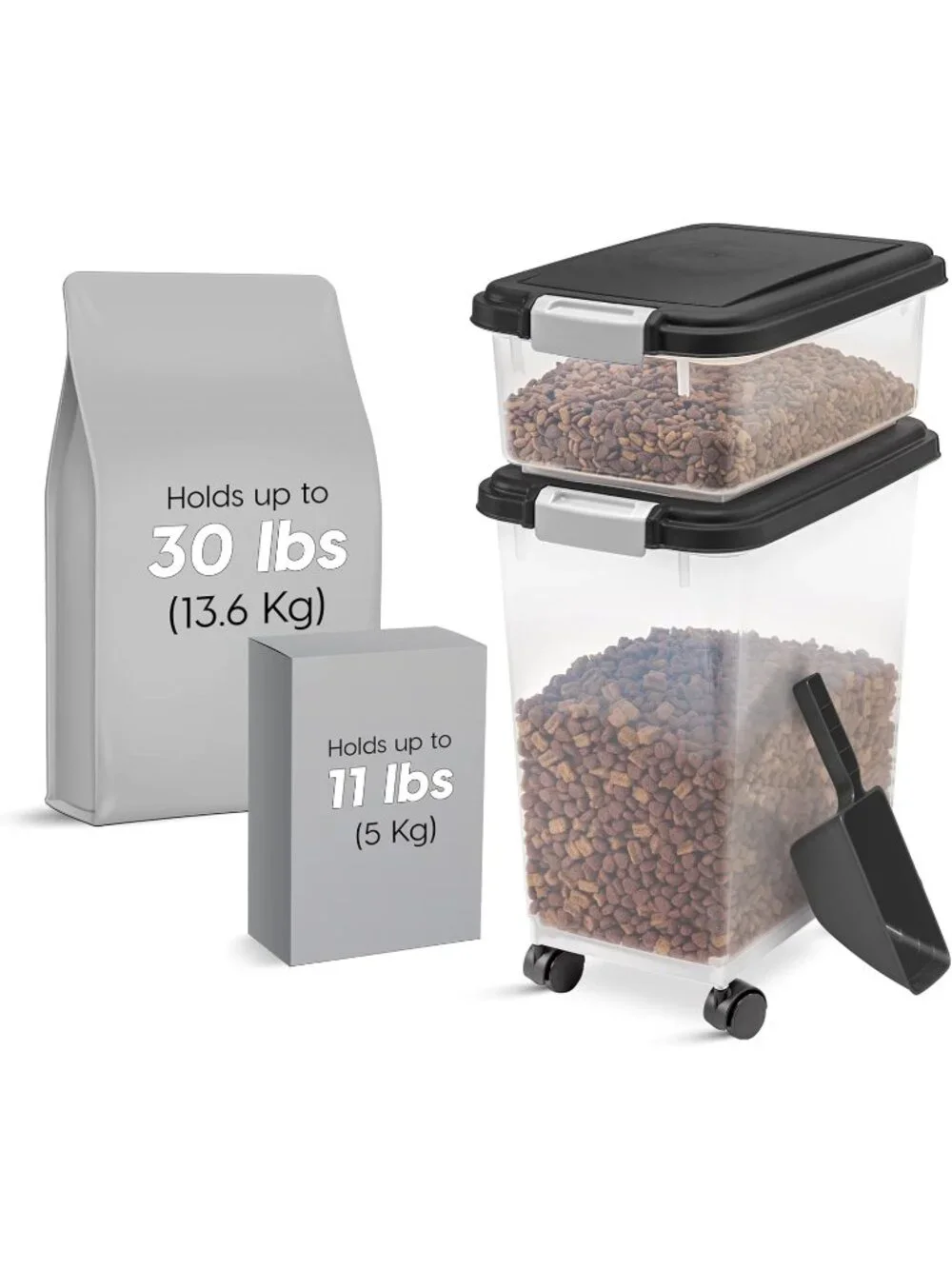 New Dog and Cat Food Storage Container, 30 lbs & 11 lbs Combo